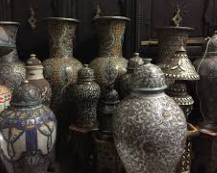 Antique Moroccan pottery, large bone vases to medium size urns