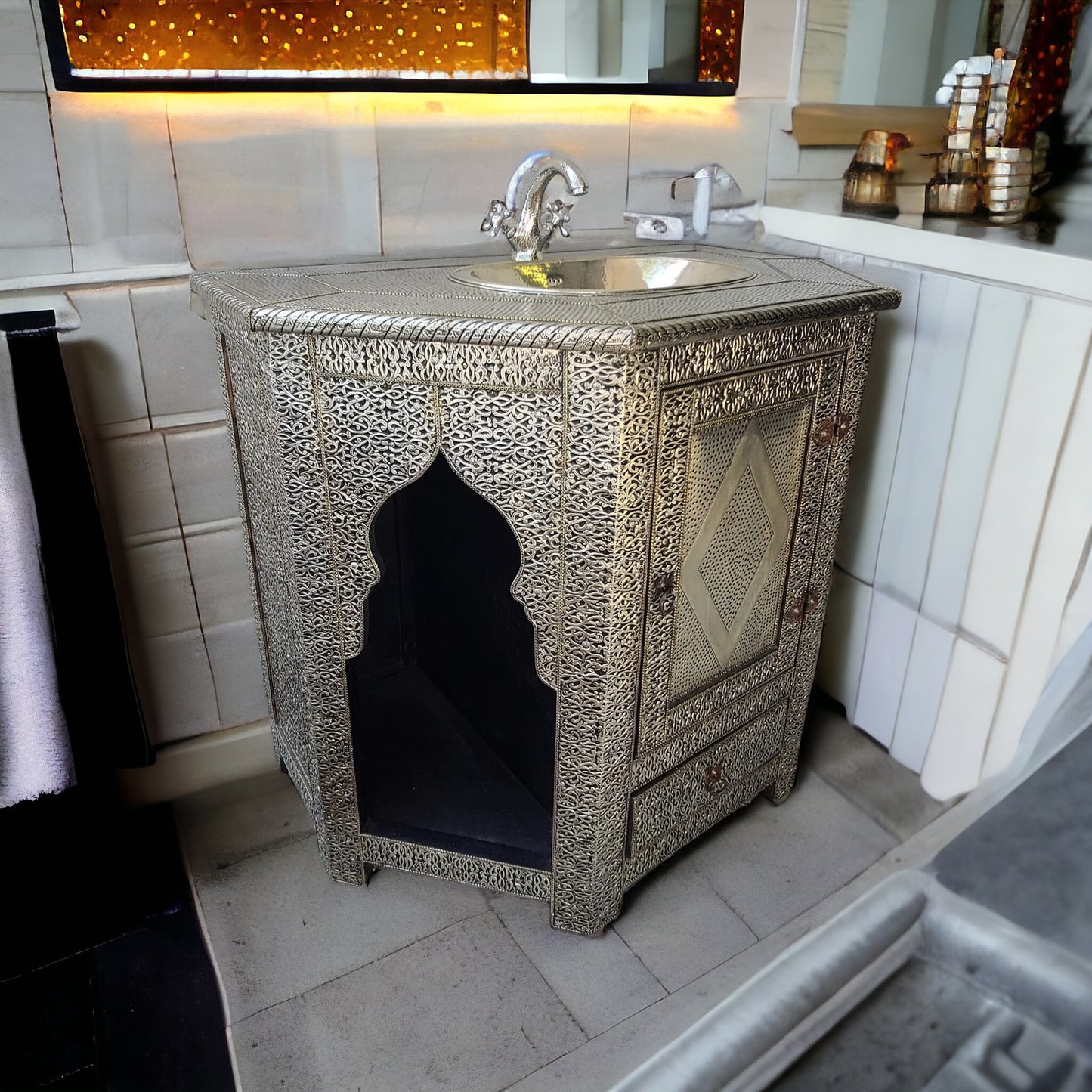 Andalusian silver cabinet vanity