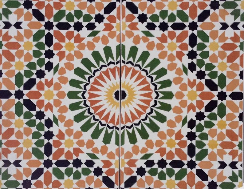 Moroccan Andalusia kitchen tile by Justmorocco featuring intricate geometric patterns in vibrant colors.