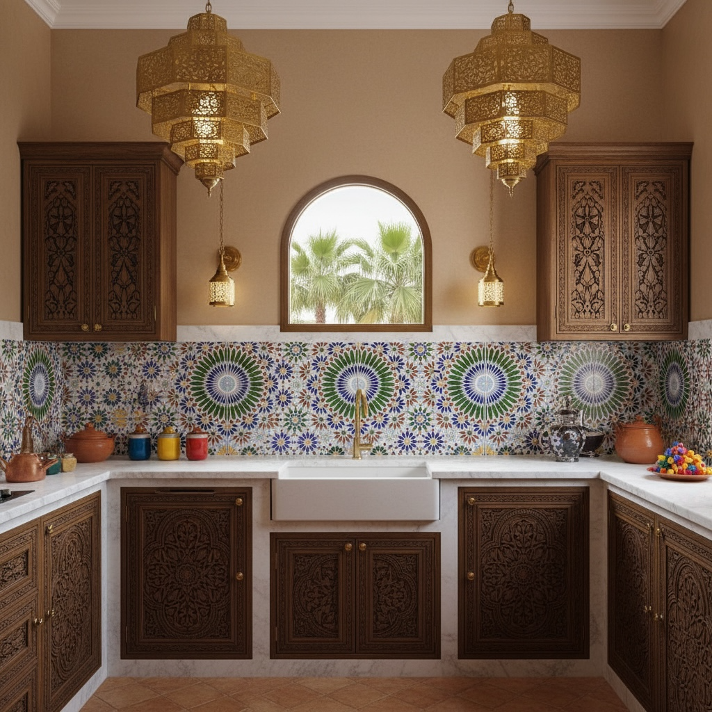 Colorful Moroccan Alhambra tile pack by Justmorocco showing intricate geometric patterns on glazed ceramic tiles.