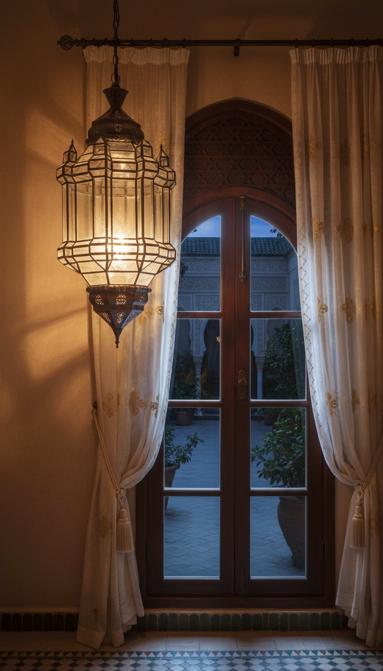 Mamounia clear glass Moroccan lantern chandelier by Justmorocco hanging with intricate details and elegant design