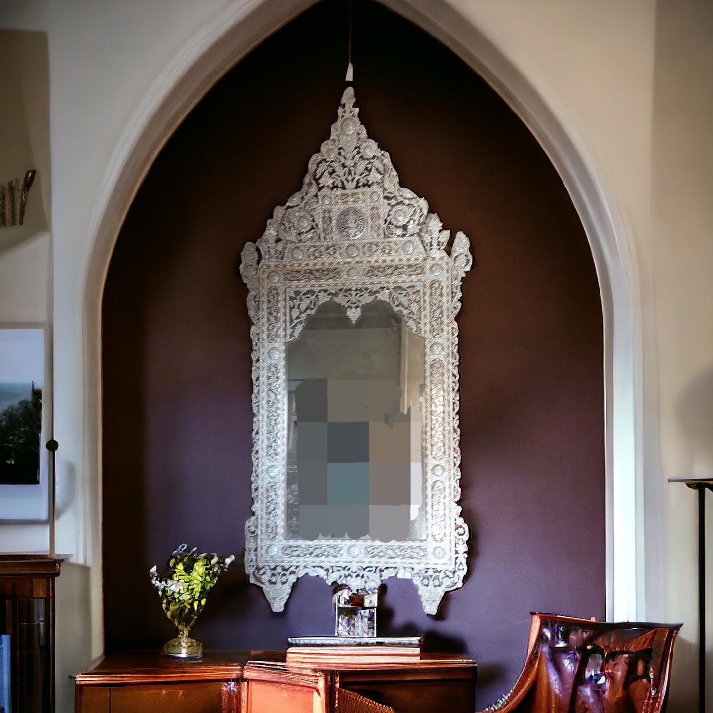 Extra large white shell mirror