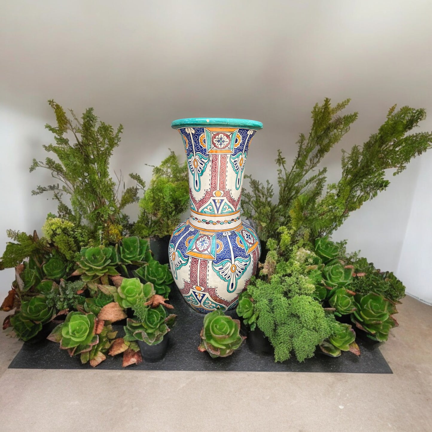 Antique Fez urn by Justmorocco, traditional Moroccan pottery with intricate patterns and a rounded shape.