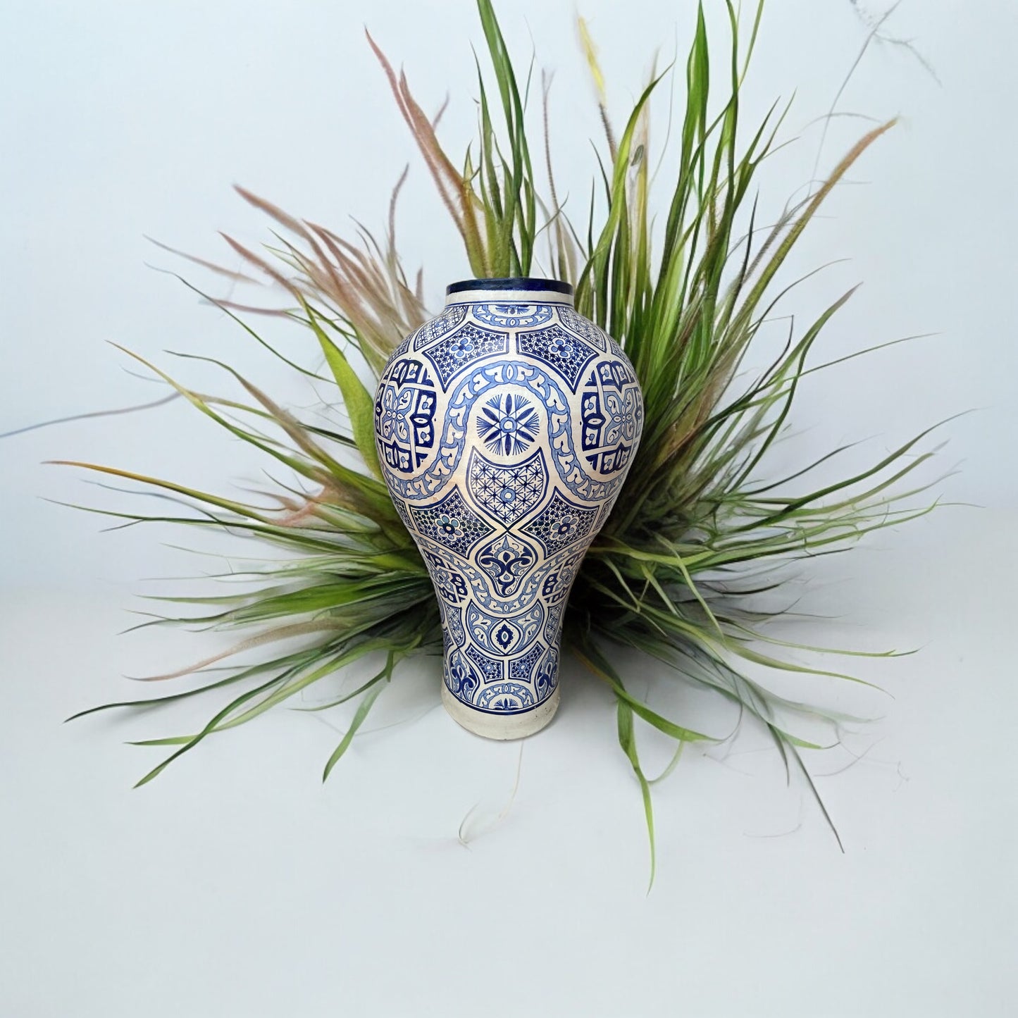 Antique pottery Traditional Fez urn by Justmorocco, showcasing intricate Moroccan-style design and rich ceramic craftsmanship.