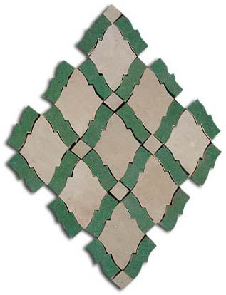 Colorful Moroccan Zellij tile from Justmorocco featuring intricate geometric patterns and vibrant traditional design.