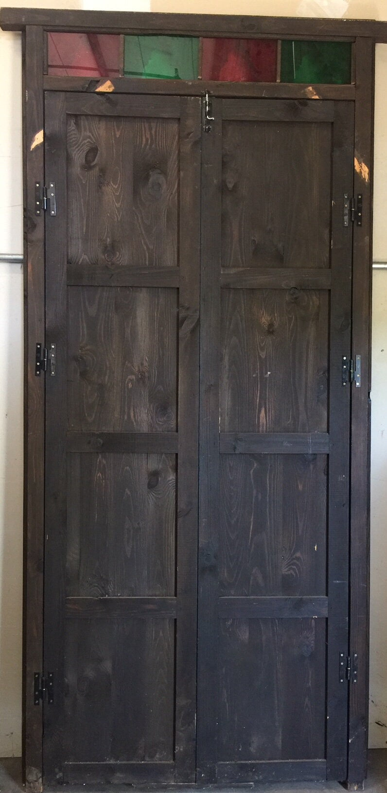 Handmade Camel Bone Inlaid Door: Vintage Middle Eastern Cedar & Silver Metal