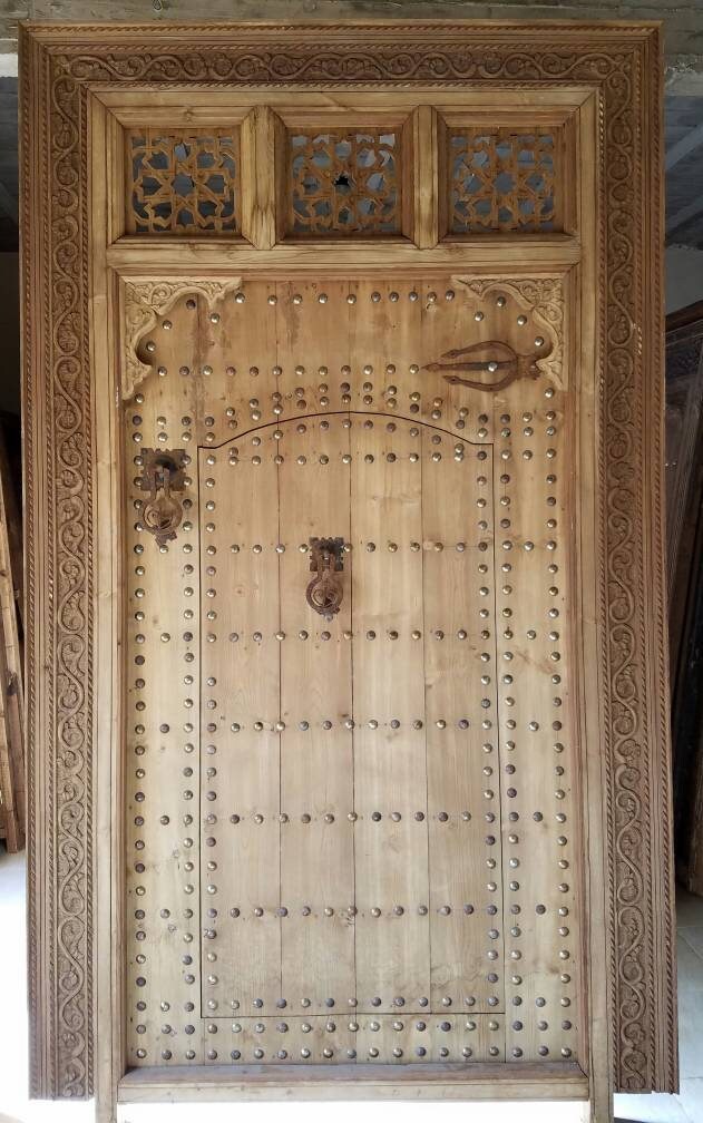 Handmade Carved Cedar Double Door: Moorish Palace Gate (108" x 65")