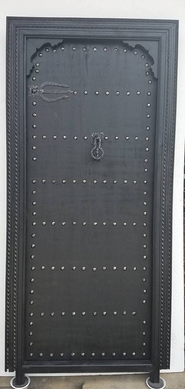 Handmade Black Moroccan Door, Riad Style with Metal Knocker (84x40)
