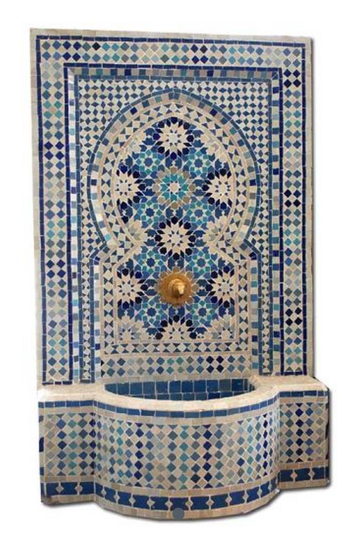 Handmade Mosaic Tile Fountain, Moroccan Moorish Water Feature (48x30")