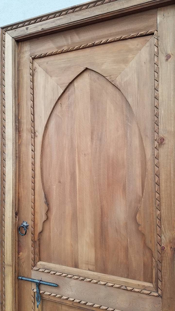 Handmade Moroccan Cedar Riad Door: Arched Architectural Interior Piece