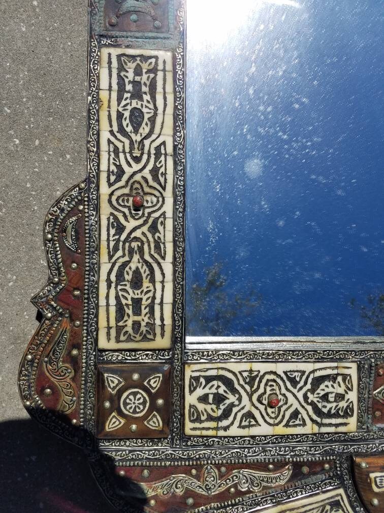 Handmade Moroccan Inlay Bone Mirror, Moorish Design, 48" x 28"
