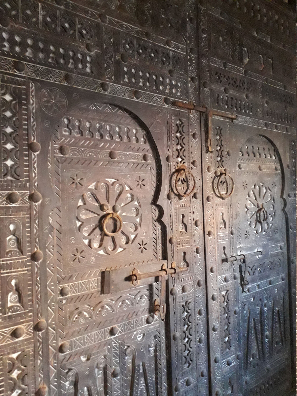 Authentic Hand-Carved Moroccan Double Wooden Door | Vintage Architecture (10ft8" x 72")