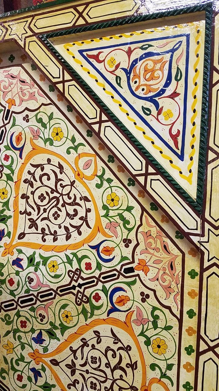 Hand-Painted Moroccan Wooden Ceiling Panel, Moorish Architectural Decor (80x80)