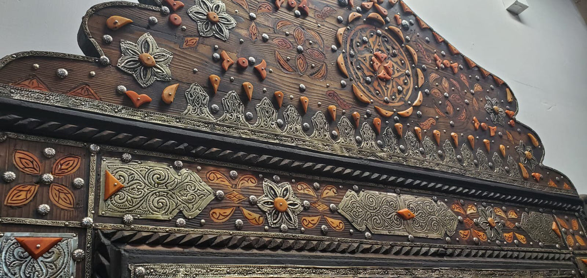 Vintage Moroccan Mirror: Giant Sultan Style, Camel Bone Inlay