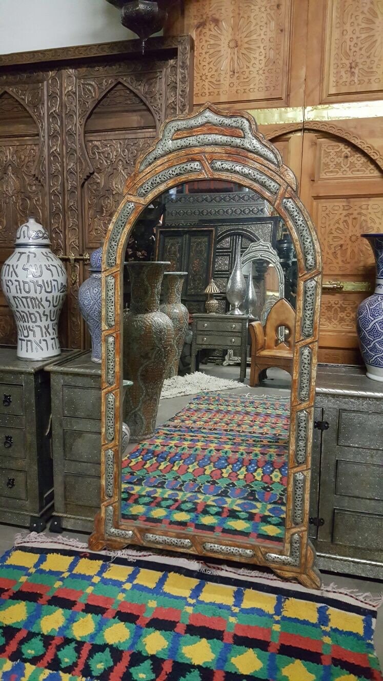 Handmade Moroccan Bone Inlay Mirror, Moorish Berber Design