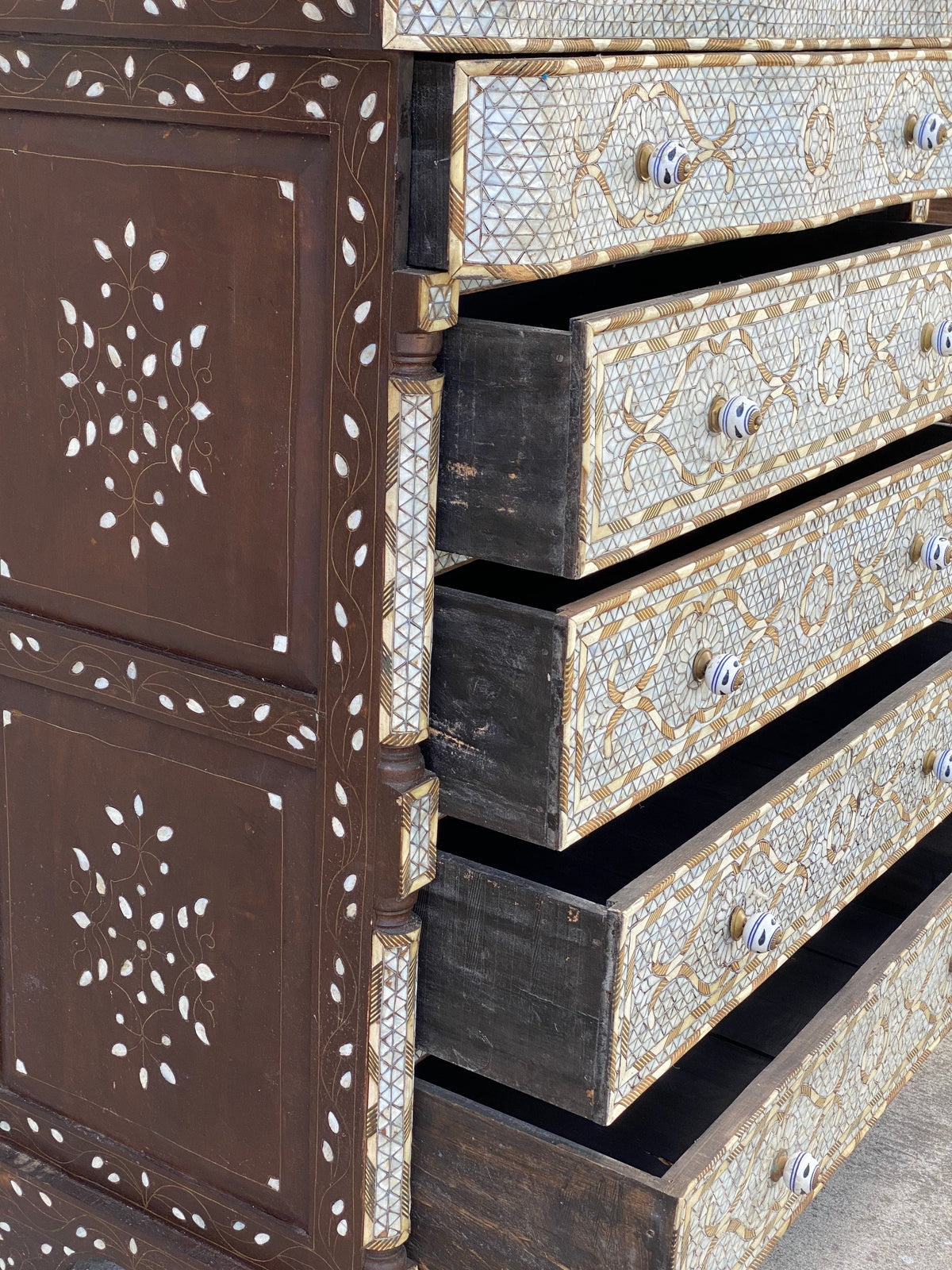 Moroccan Mother of Pearl Inlaid Dresser, Bone & Shell, 5 Drawers
