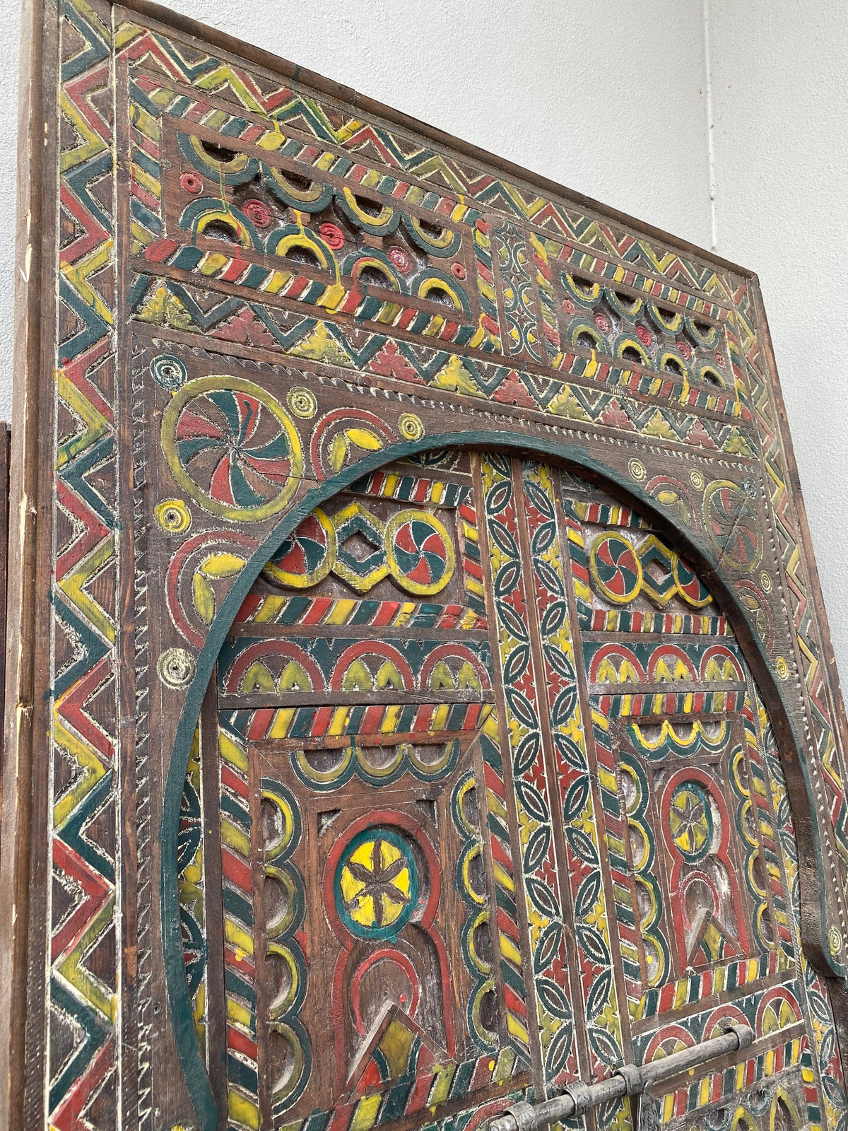 Vintage Carved Moroccan Cedar Door, Berber Tribal Art