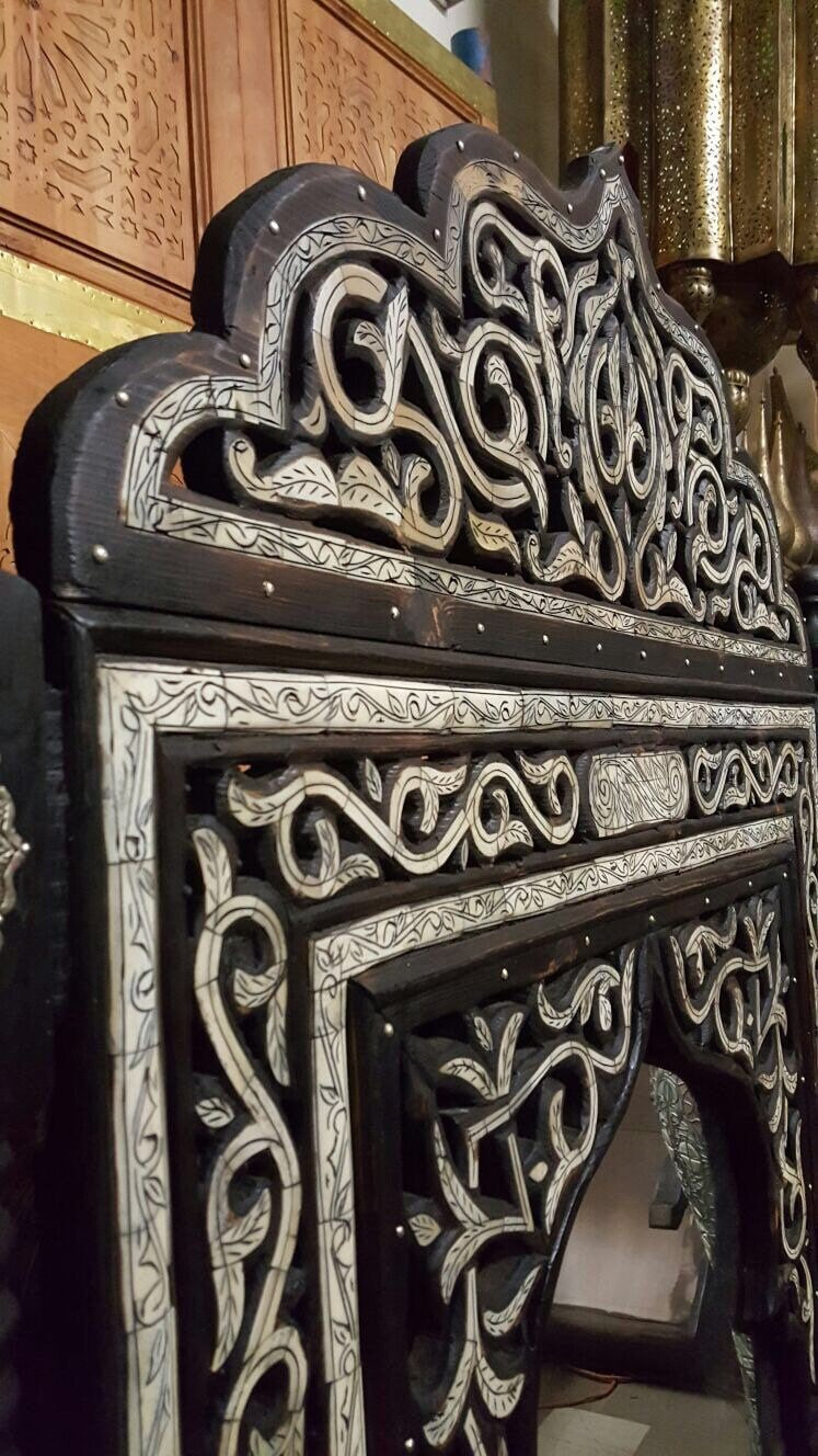 Handmade Moroccan Mirror: Inlay Camel Bone, Moorish Design (75.5x47")