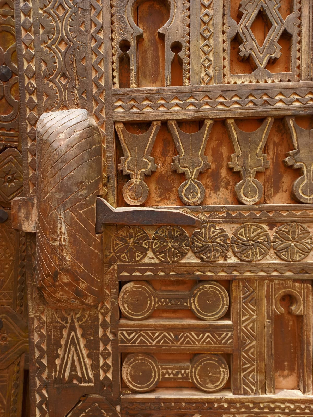 Authentic Moroccan Carved Wood Door – Traditional Berber African wall art decor