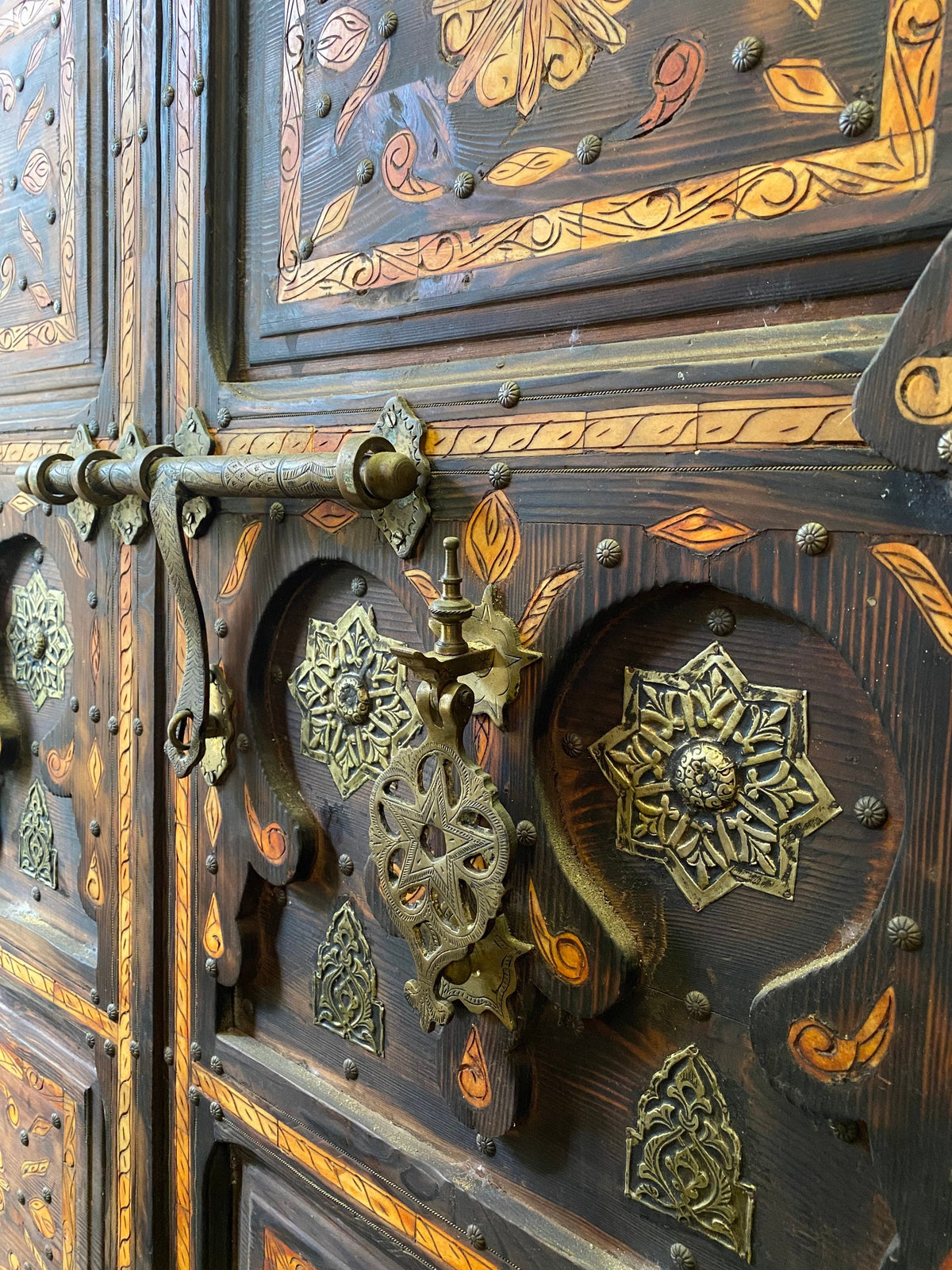 Antique Moroccan Inlay Bone Double Door, Palace Decor