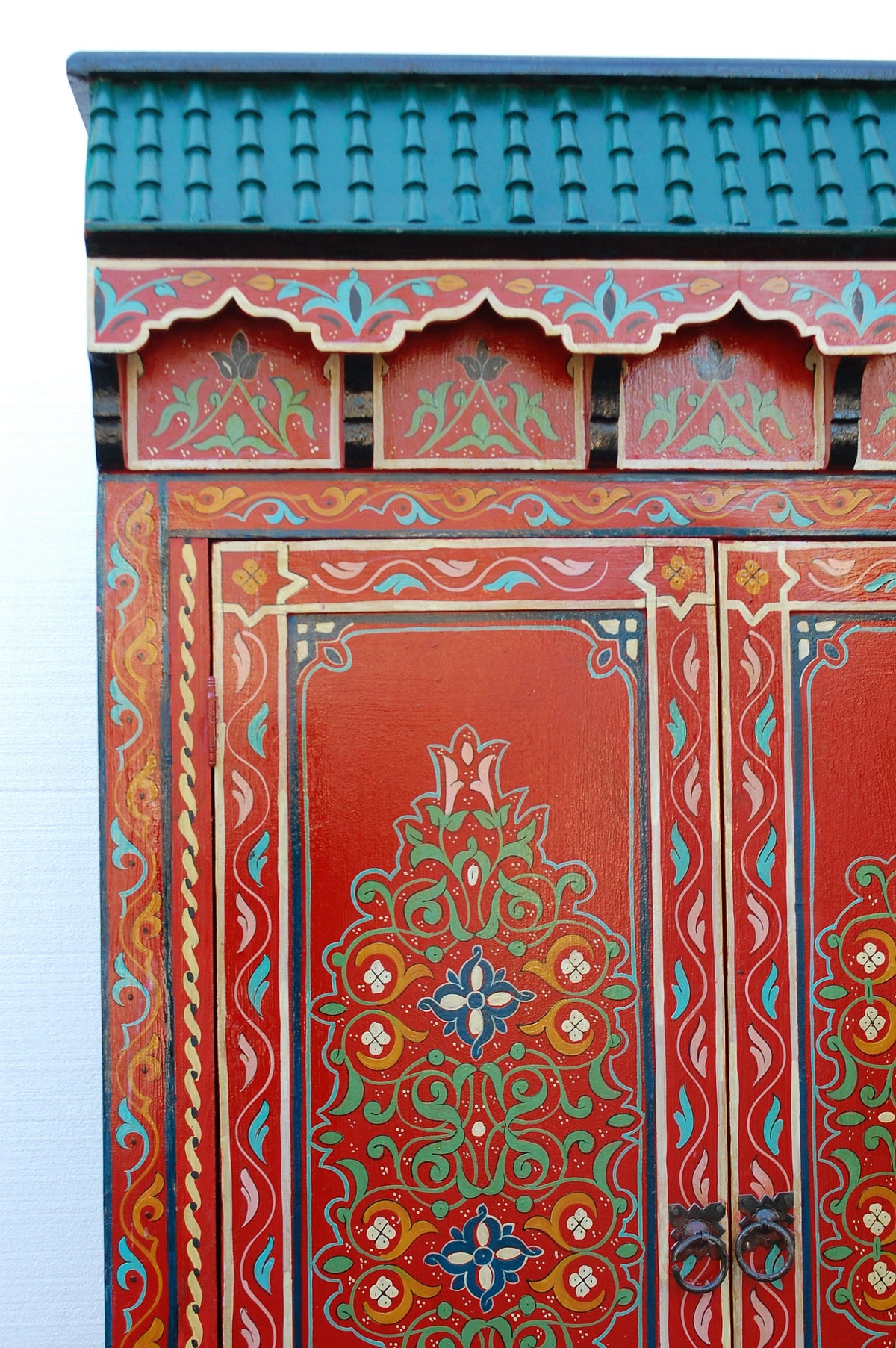Vintage Hand-Painted Moroccan Armoire, Moorish Red Bedroom Furniture