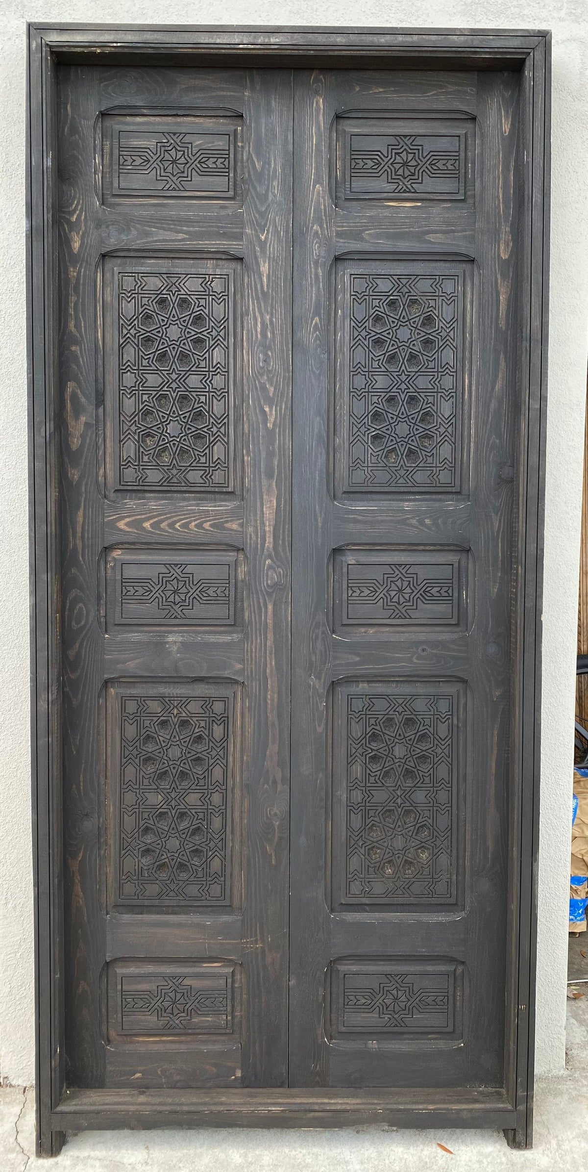 Handmade Moorish Carved Wooden Double Door, Andalusian Style (81" x 38")