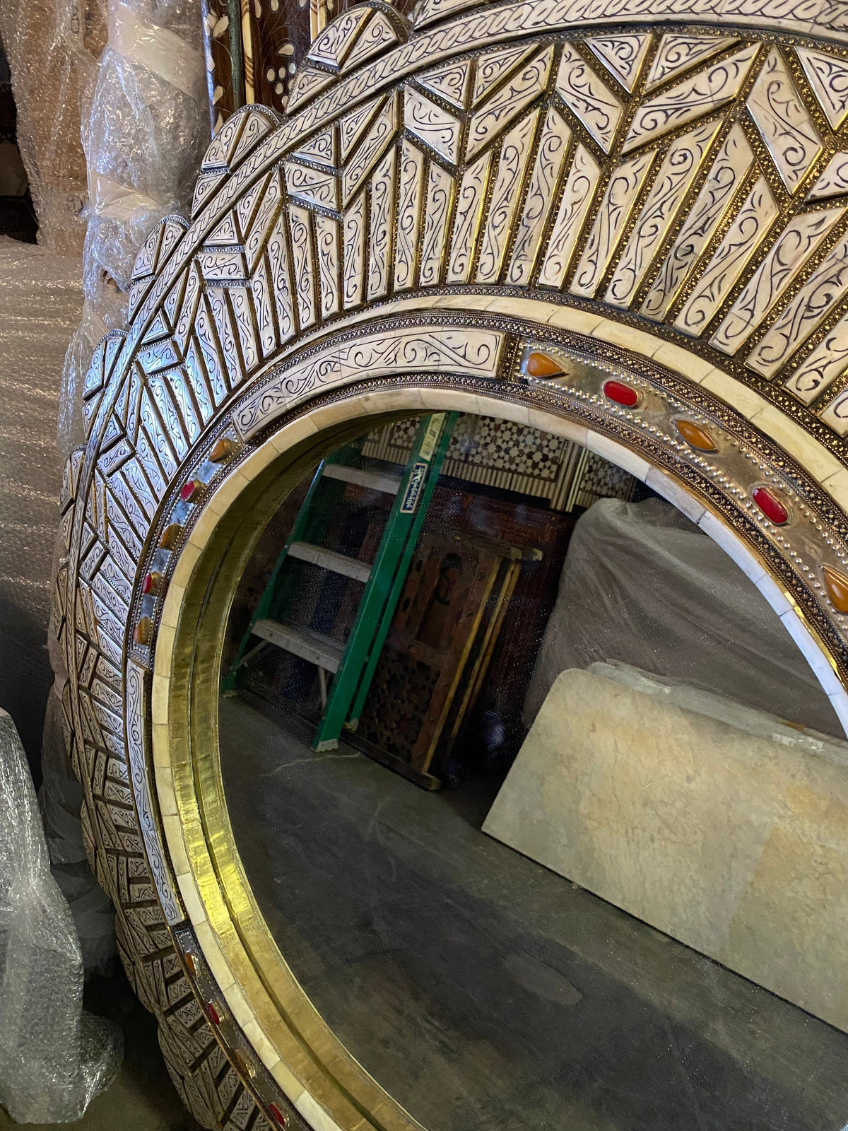 Handmade Moroccan Mirror: White Camel Bone Inlay, Middle Eastern Decor