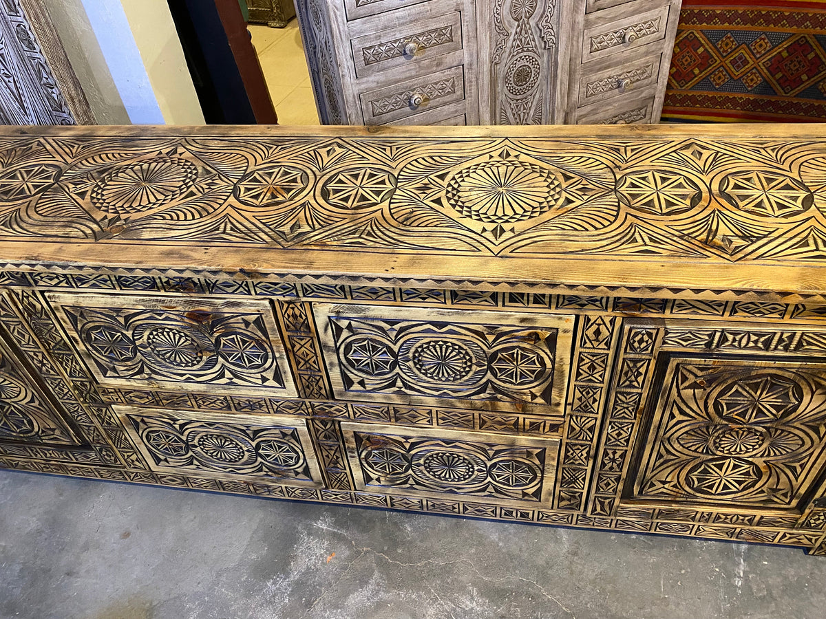 Handmade African Carved Wood Cabinet, Moorish Dresser, 205cm