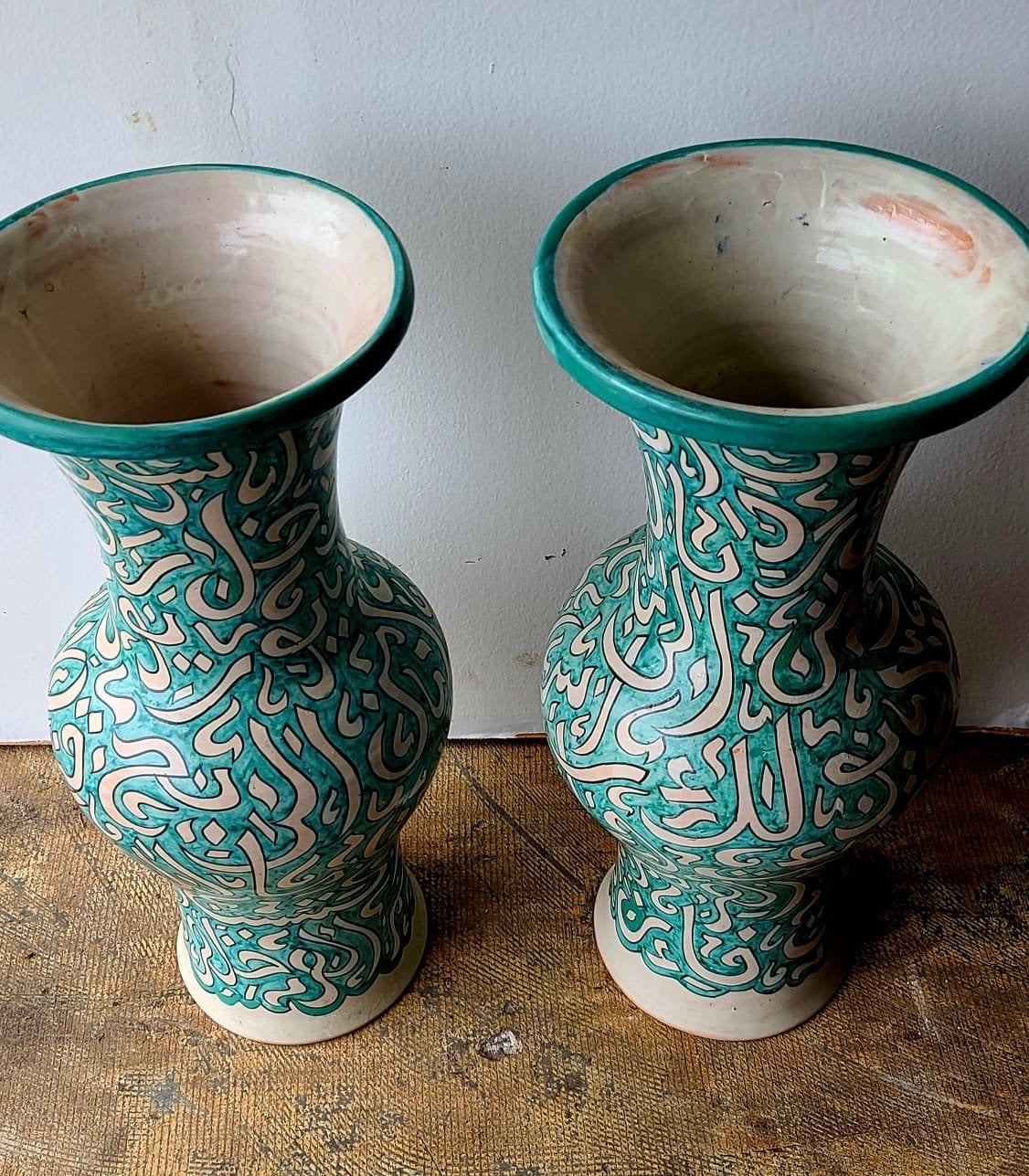 Vintage Moroccan Pottery Vases, Handmade Arabic Art, Set of 2