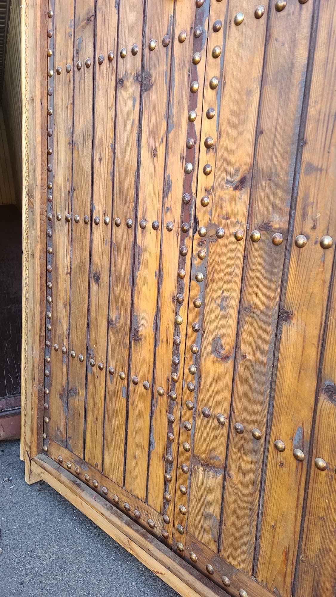 Vintage Moroccan Double Door: Handmade Carved Cedar with Metal Accents