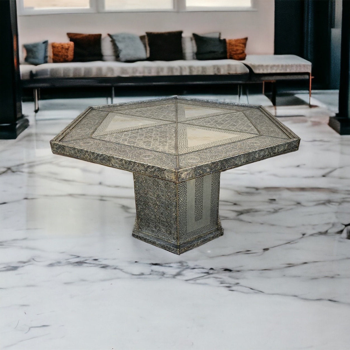 Handmade Moroccan Silver Metal Table, Berber Ethnic Decor