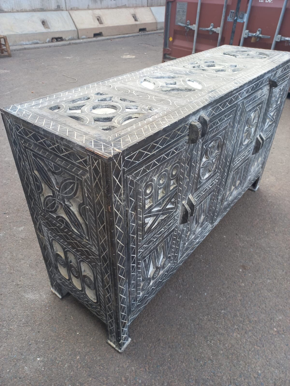 Handmade Berber Carved Moroccan Buffet Cabinet with Door Panels