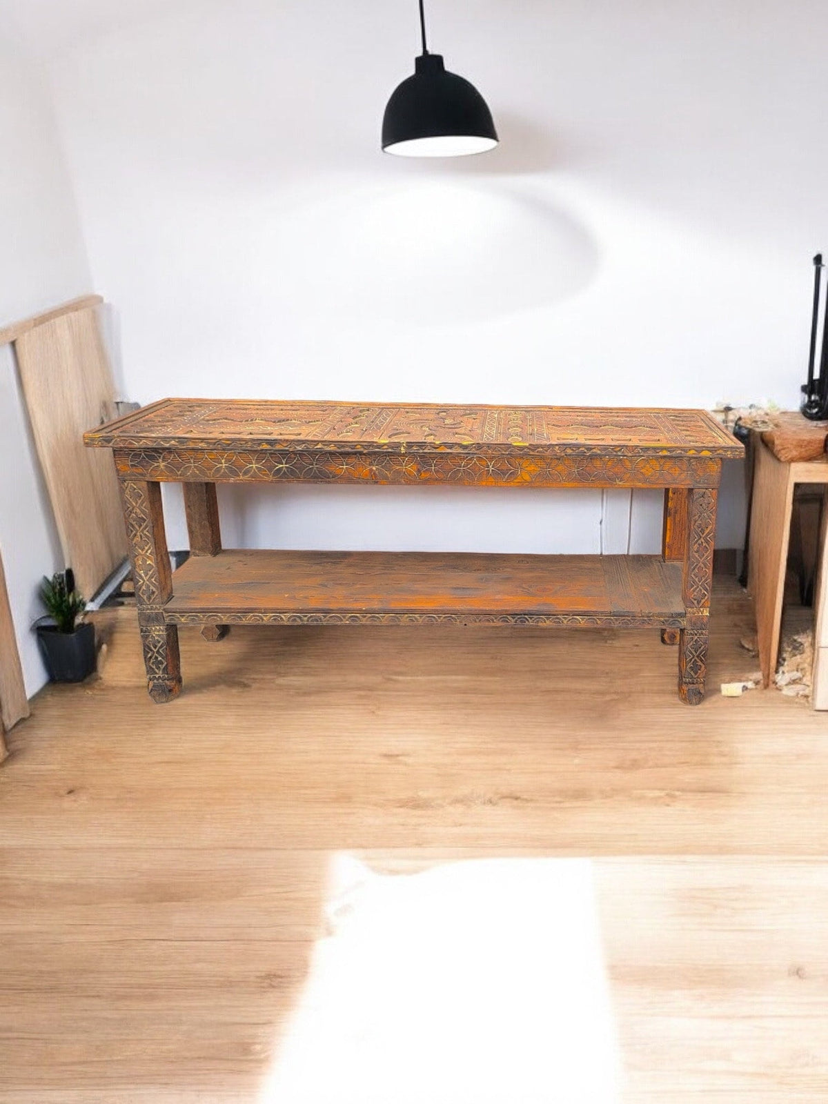 Hand Carved Wood Console, African Berber Rustic Furniture