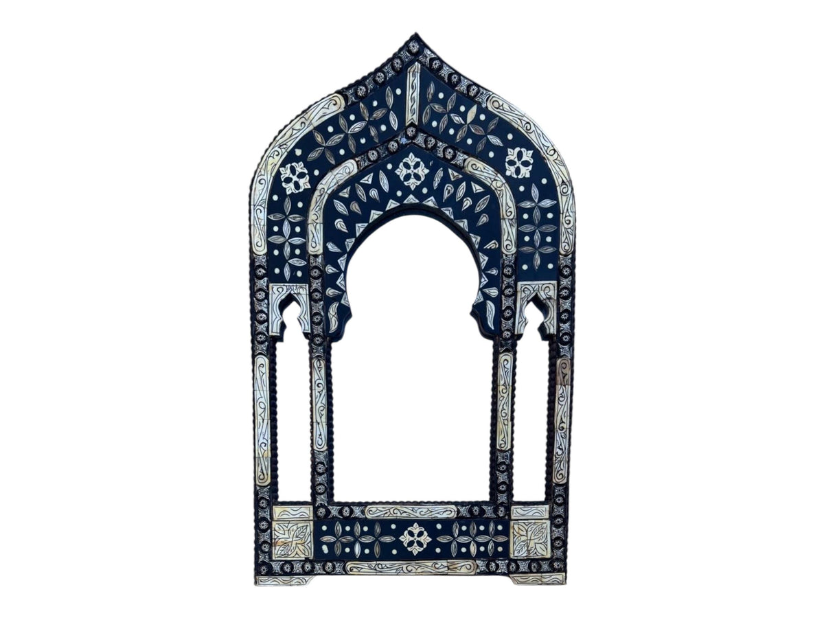Inlay Bone Moroccan Arch Mirror, Handmade Silver Wall Decor (40" x 24")