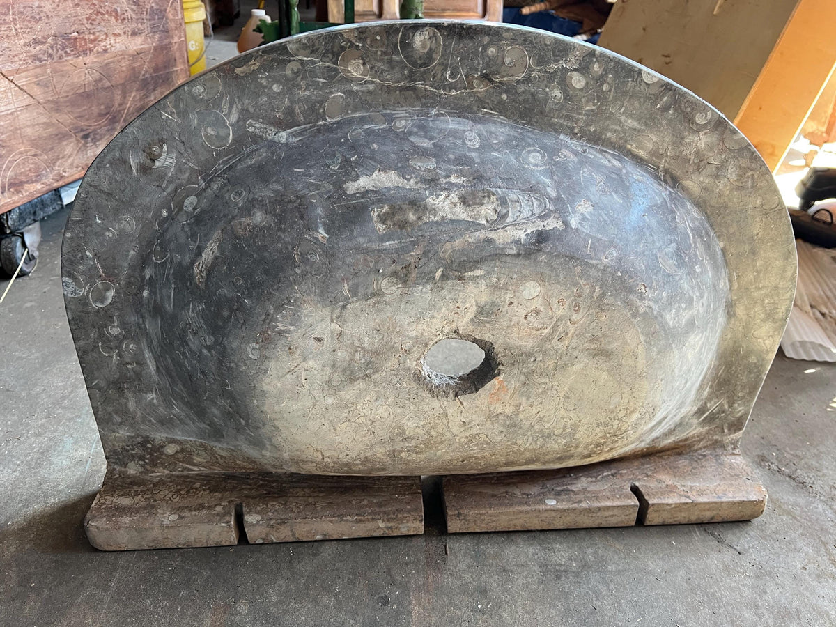 Fossil Marble Sink: Moroccan Sahara Stone Vessel, 27” x 18.5