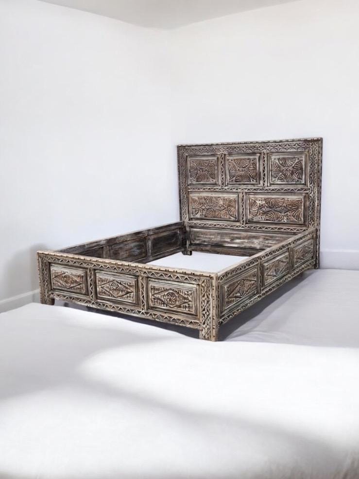 Hand Carved Moroccan Berber Bed - African Touareg Headboard
