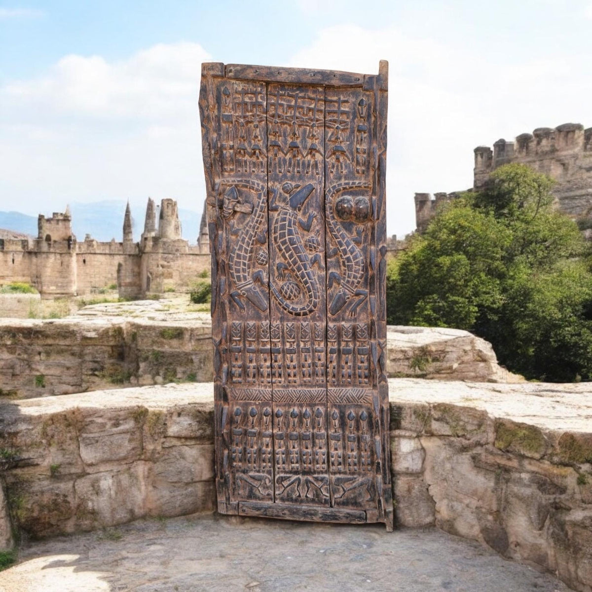 Antique Dogon Door Panel: African Tribal Art, Carved Wood Decor (29x74)