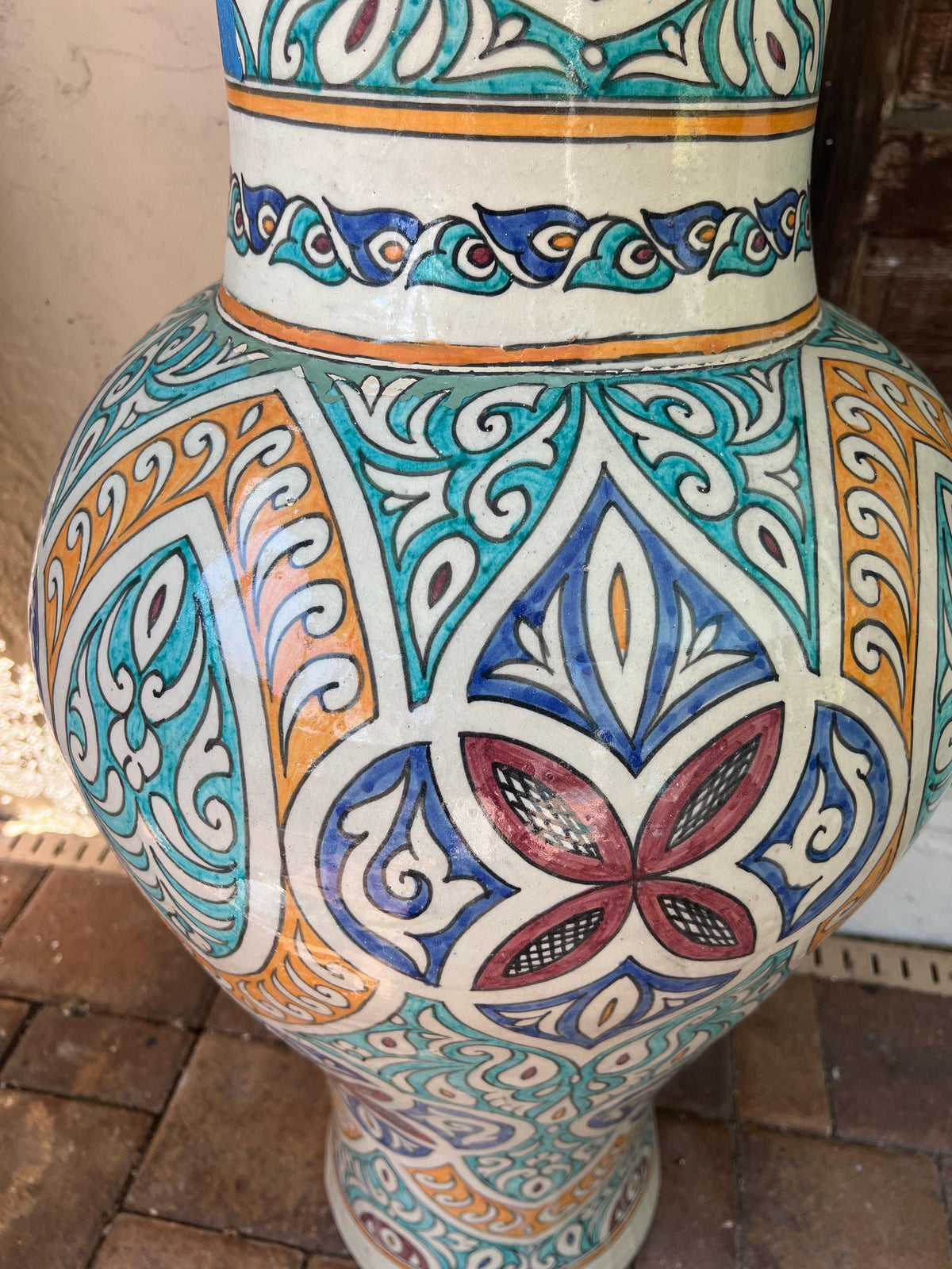 Hand-Painted Moroccan Pottery Vase: Large Urn, Garden Decor
