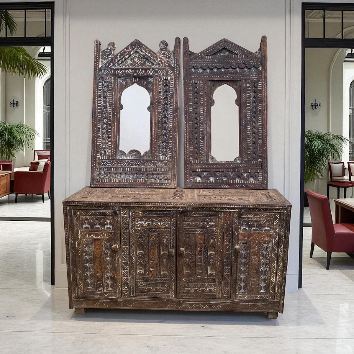 Handmade Moroccan Wooden Cabinet, Ethnic Tribal Credenza