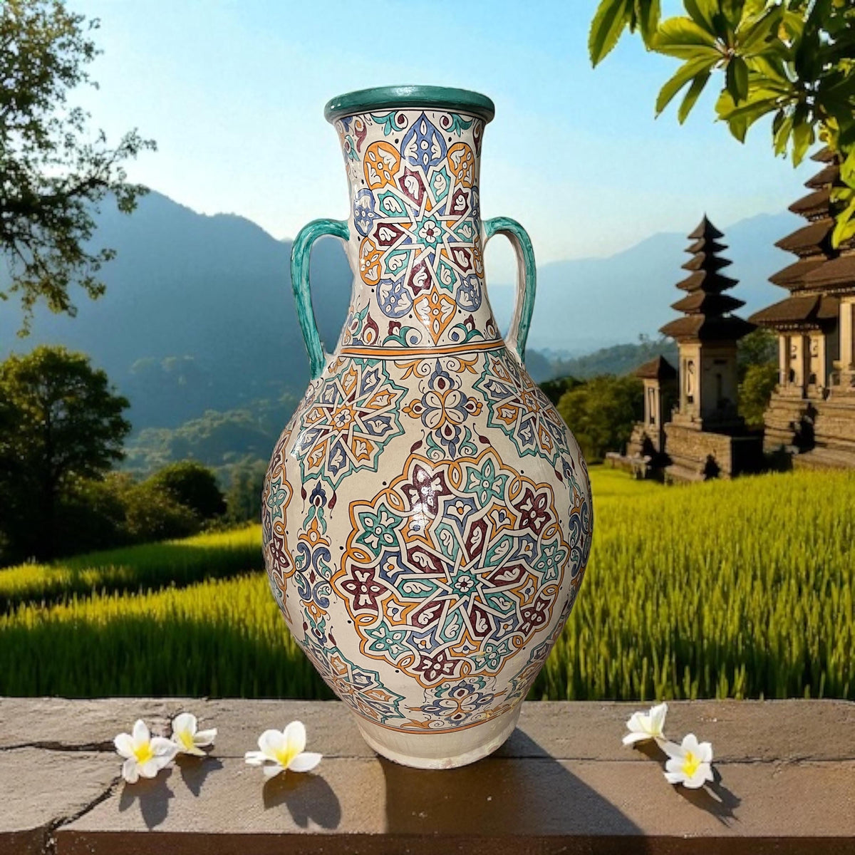 Hand-Painted Moroccan Pottery Vase, Large Andalusian Style