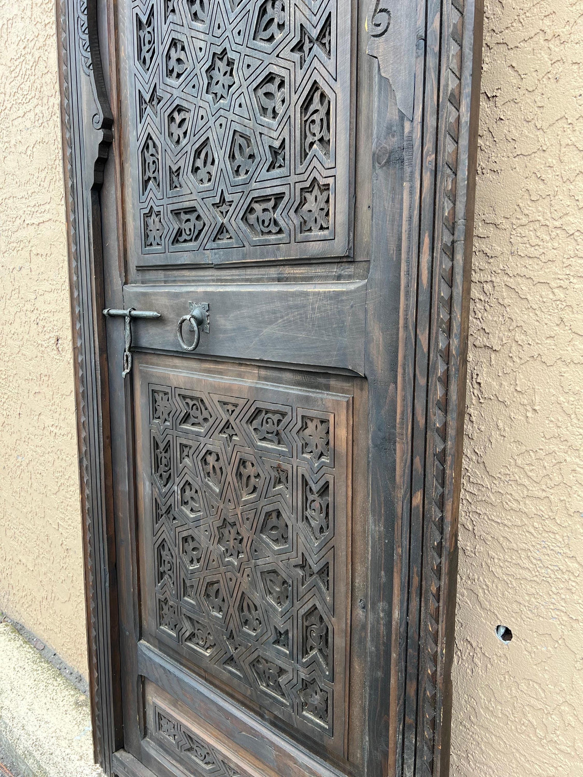 Hand Carved Moorish Wood Door, Geometric Riad Style (79x34)