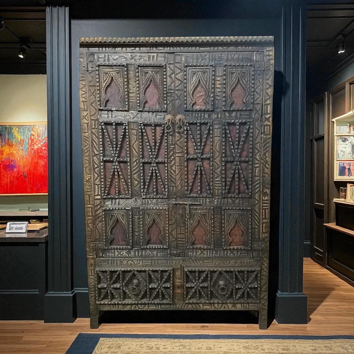 Vintage Touareg cedar Armoire embellished with Touareg nomad leather