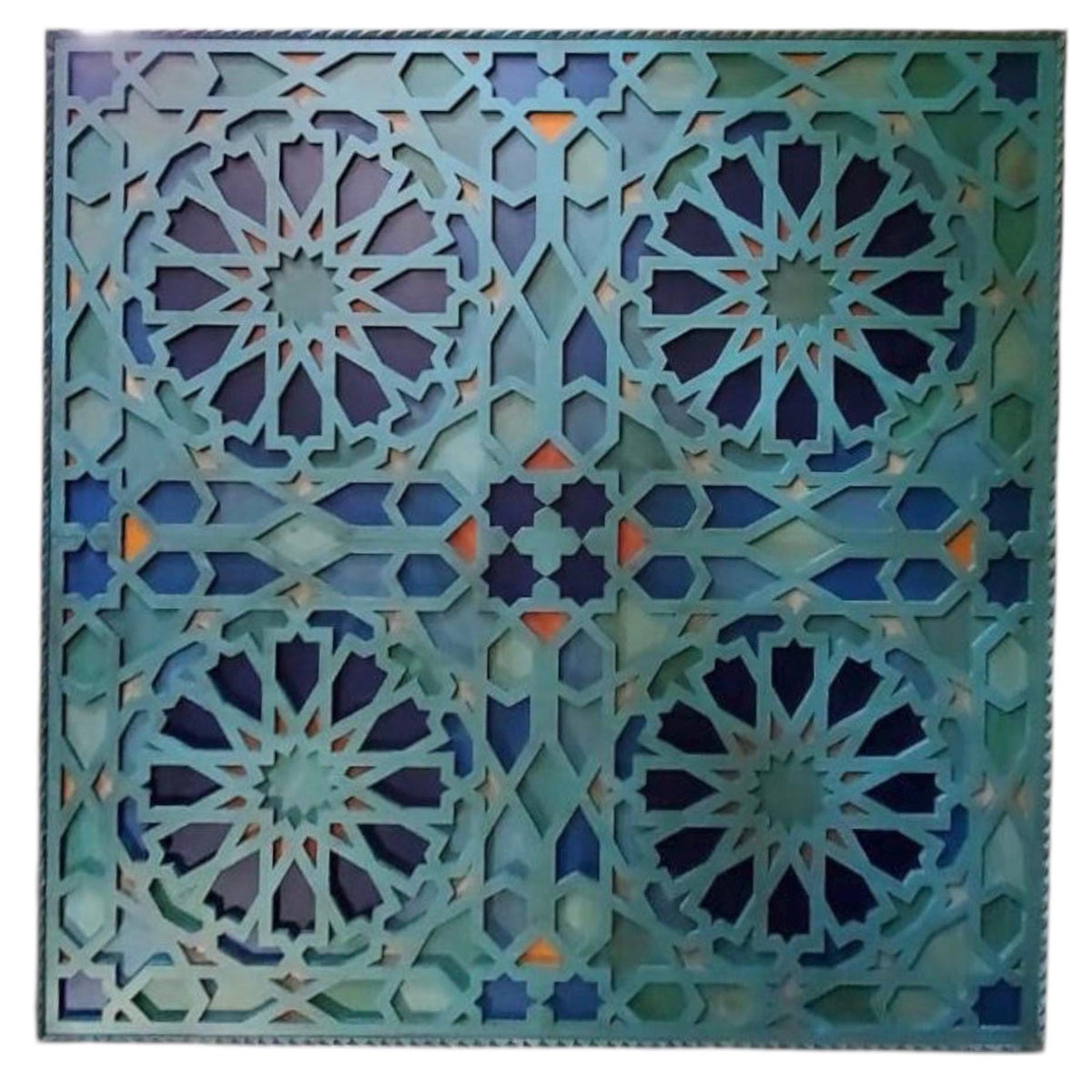 Hand-Painted Moroccan Wooden Ceiling Panel, Geometric artwork