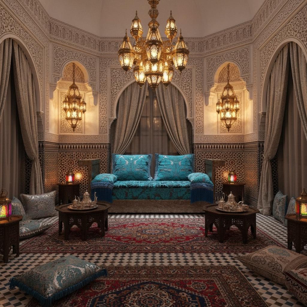 Eclectic Moroccan Daybed Sofa: Silver Metal Bench with cushions