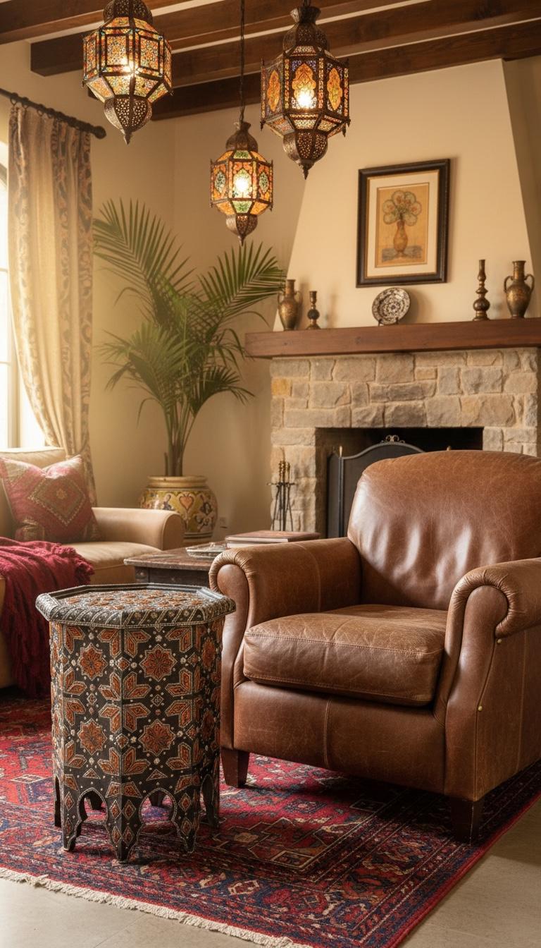 Eclectic vintage unique Bone Inlay side Table: Handmade coffee table