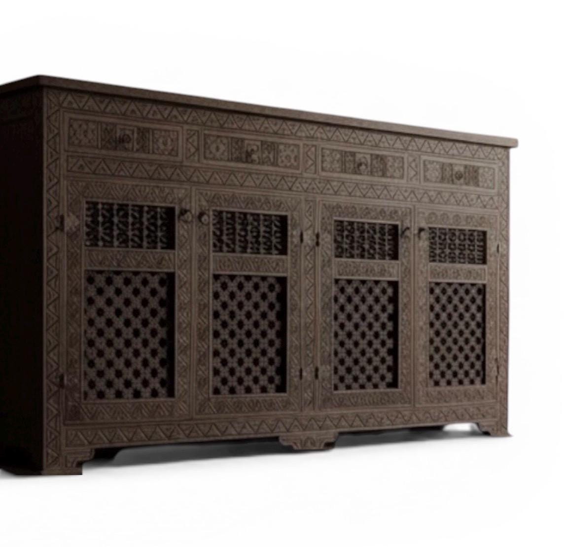 Handmade Moroccan Credenza: Mousharabia Lattice, Solid Wood Buffet
