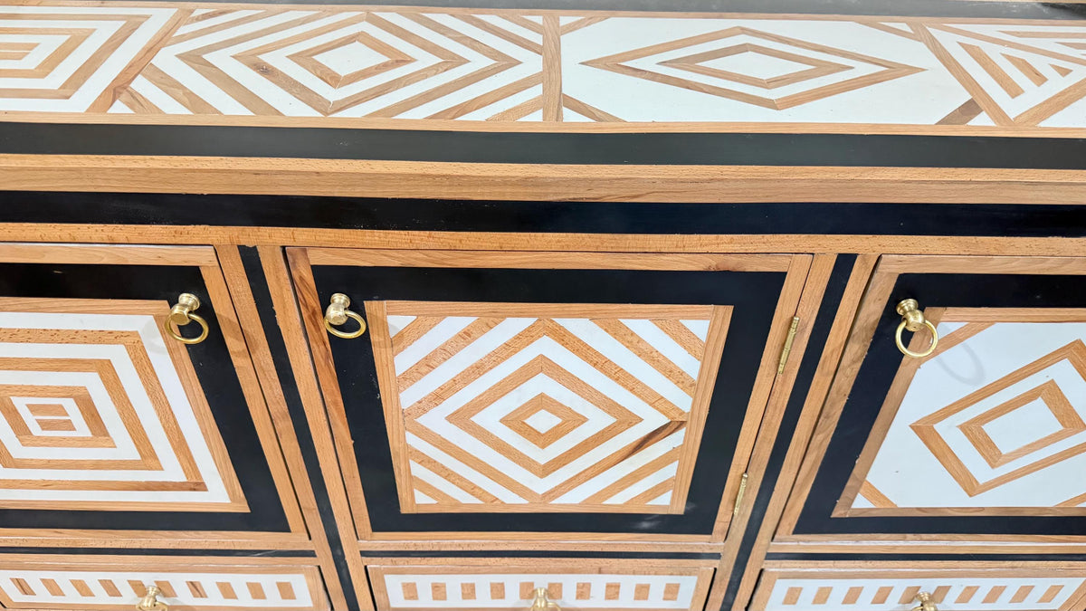 Eclectic walnut Wood resin Inlay Cabinet: Moroccan buffet, home decor