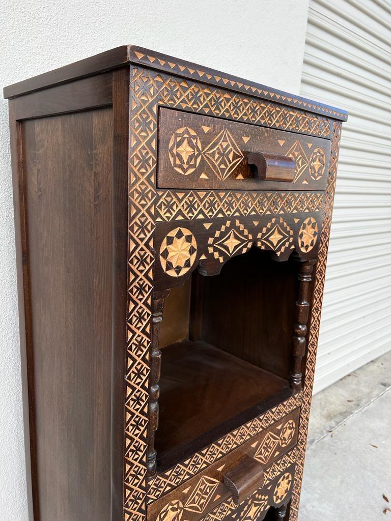 Three drawers Hand carved accent cabinet: Moroccan handcrafted wooden cabinet