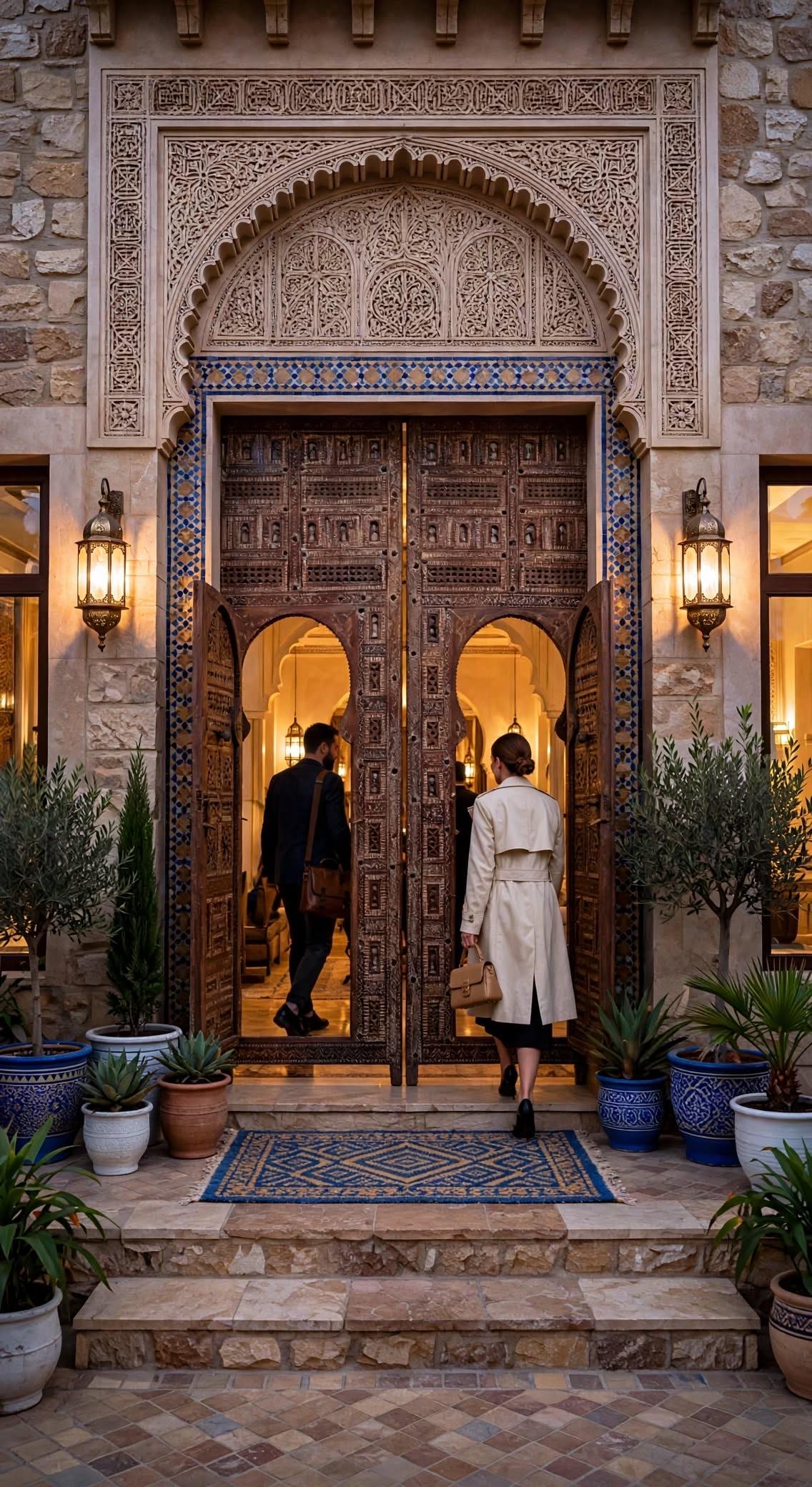 Authentic Moroccan Hand-Carved Cedar Double Doors – 95" W x 118" H Entryway Panels