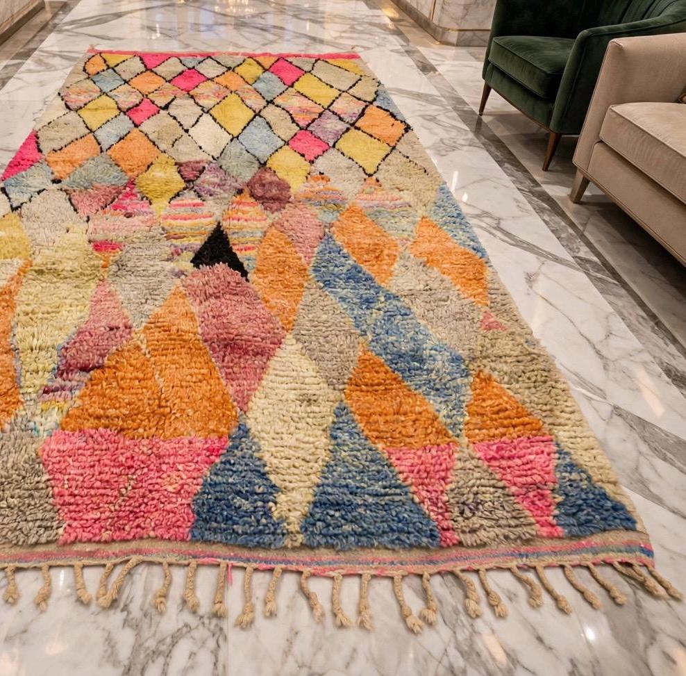Vintage Moroccan Diamond Berber Rug, Handwoven Wool Carpet